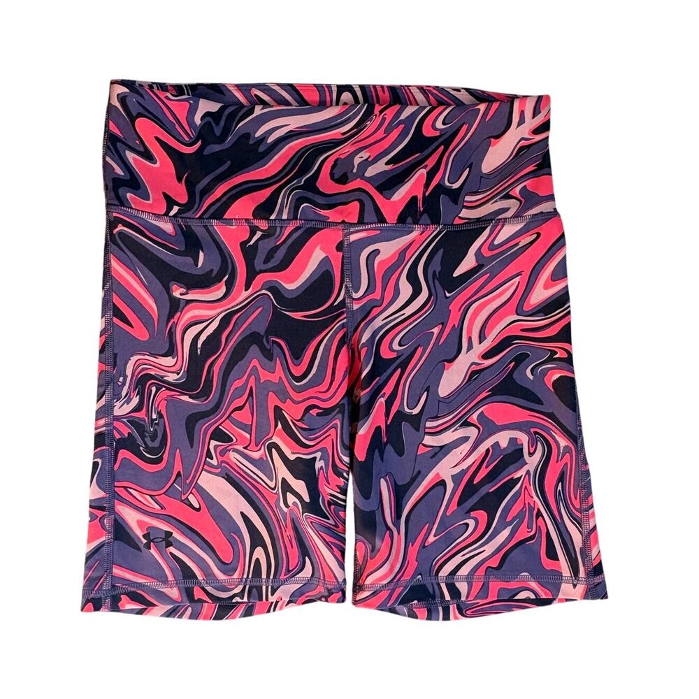 Under Armour Women's Size Large Pink Purple Tie Dye Biker Workout Gym Shorts